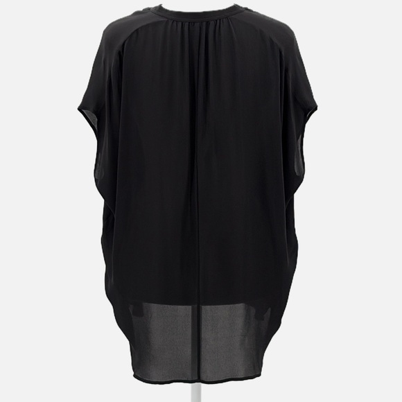 Vince 100% Silk Cap Sleeve Split Neck Sheer Tunic Length Blouse in Black - Small - Picture 5 of 8